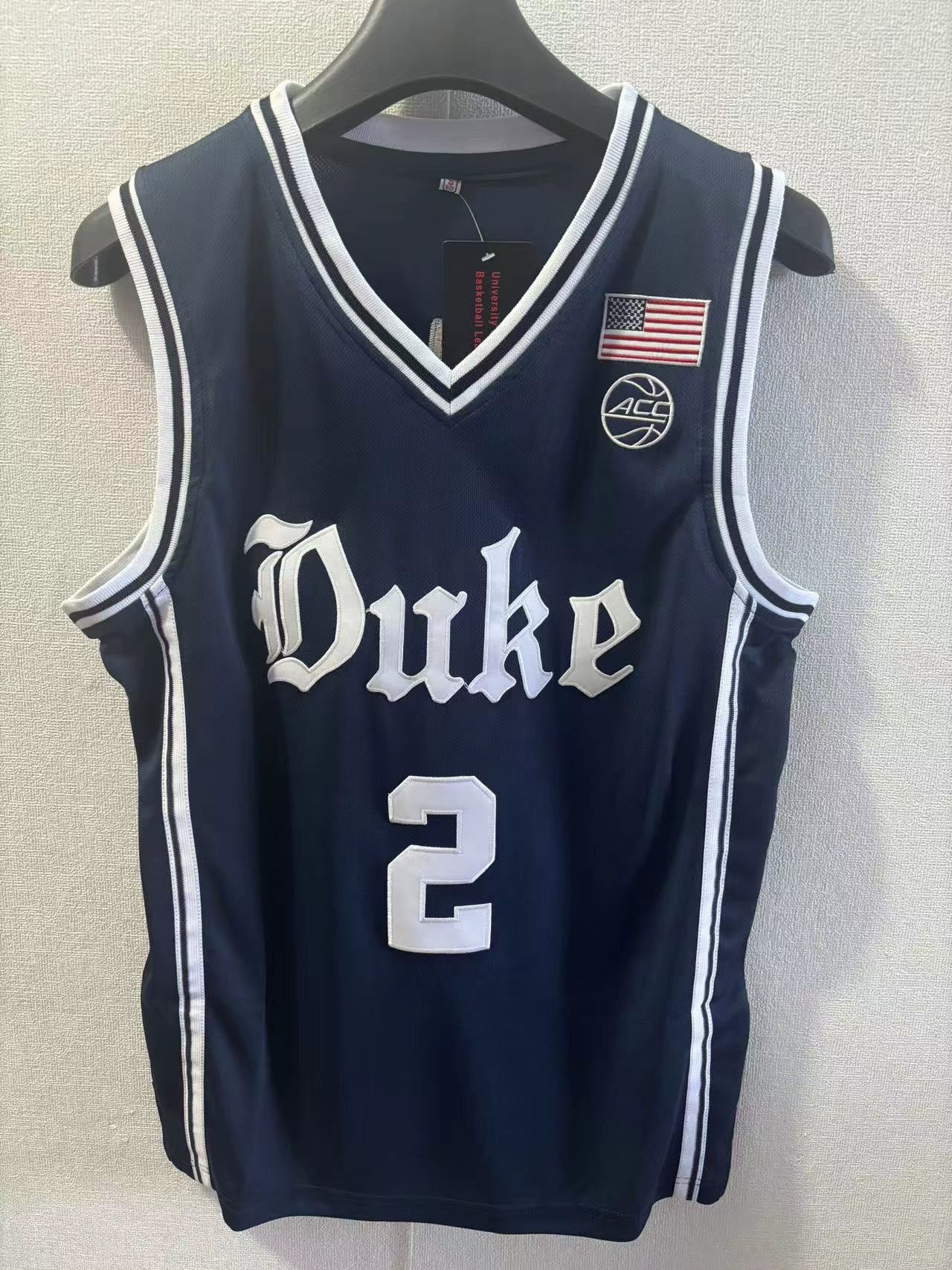 No. 2 Flagg Duke University White Dream Blue Dark Blue Black Embroider Jersey Athleisure Basketball Wear