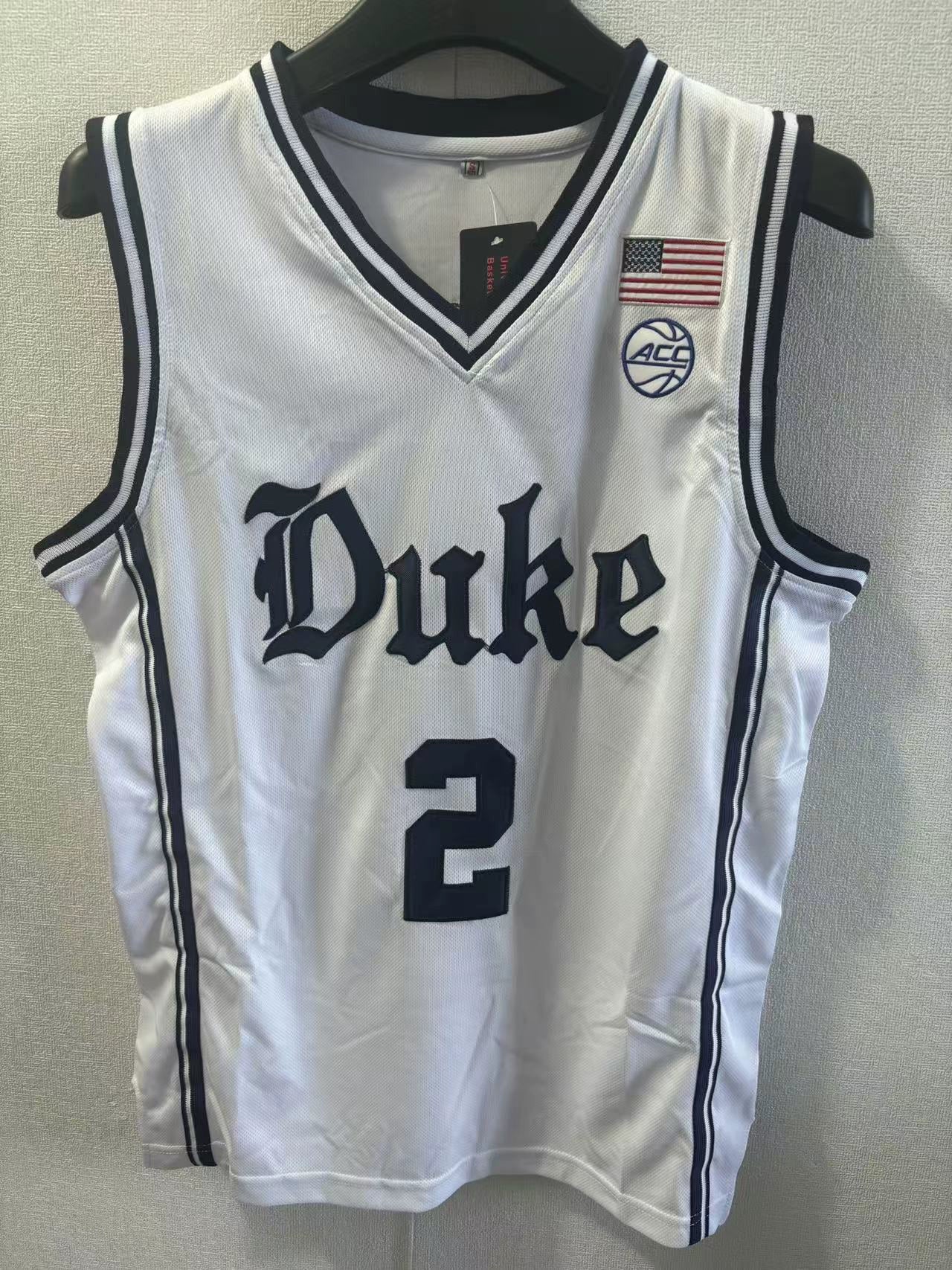 No. 2 Flagg Duke University White Dream Blue Dark Blue Black Embroider Jersey Athleisure Basketball Wear