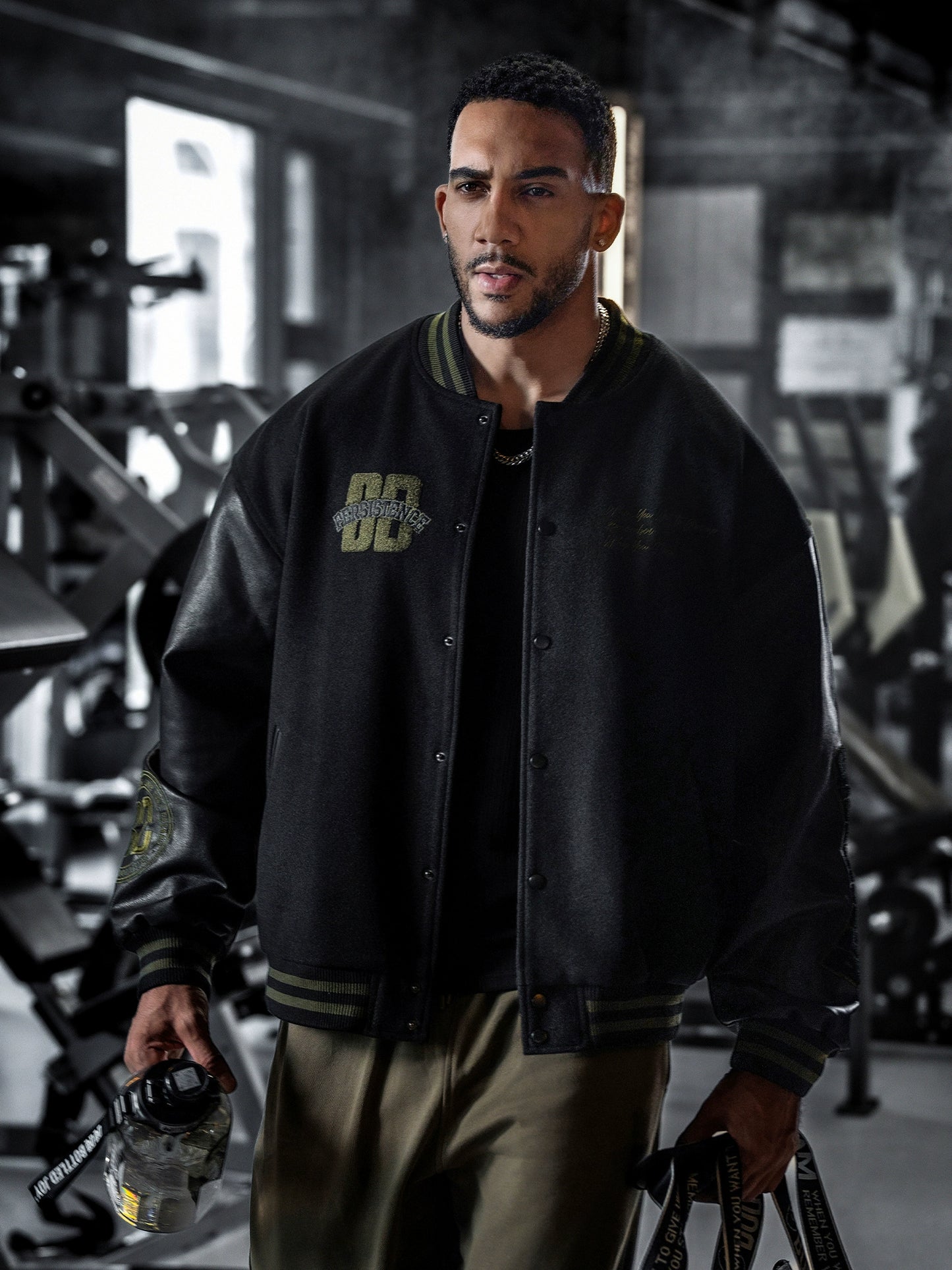 BD Bodybuilding Station American Print Black Baseball Uniform Men Spring and Autumn Fashion Brand Casual Sports Jacket Outwear Men Loose