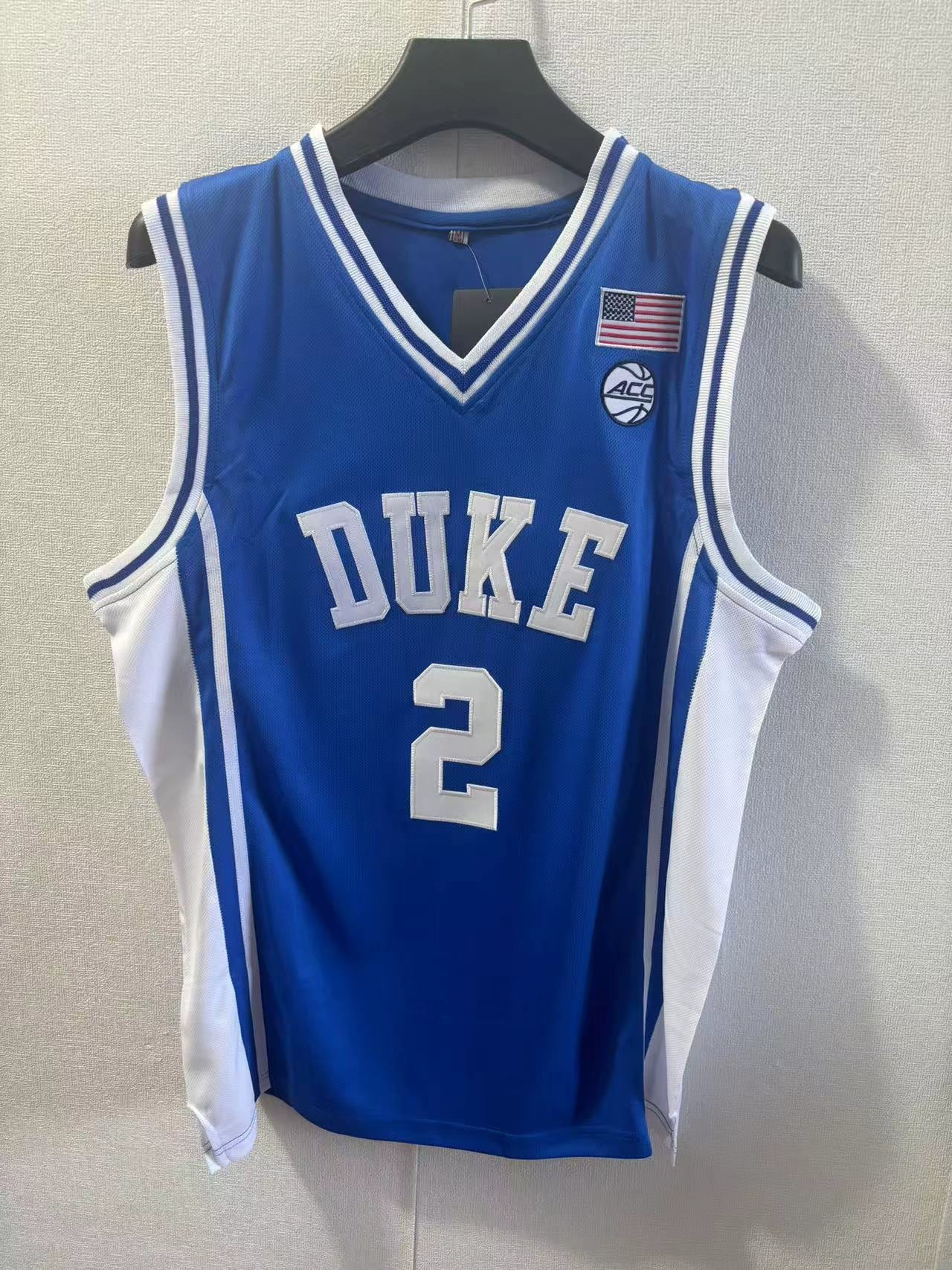 No. 2 Flagg Duke University White Dream Blue Dark Blue Black Embroider Jersey Athleisure Basketball Wear