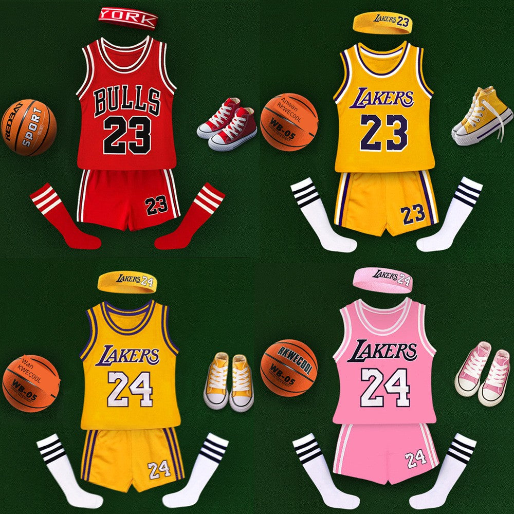 Basketball Wear Suit Pure Cotton Matching Jersey Photo Baby Birthday Party James 23 Kobe 24 Boys and Girls Costumes