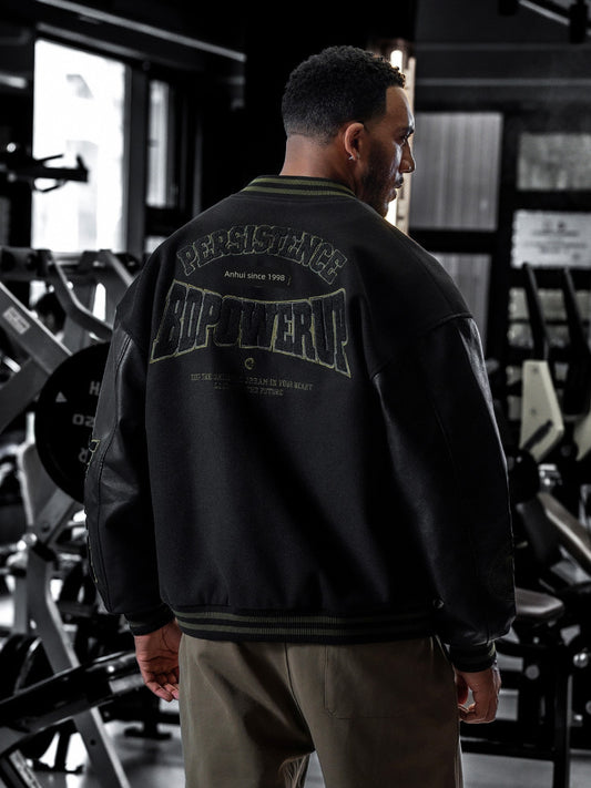 BD Bodybuilding Station American Print Black Baseball Uniform Men Spring and Autumn Fashion Brand Casual Sports Jacket Outwear Men Loose