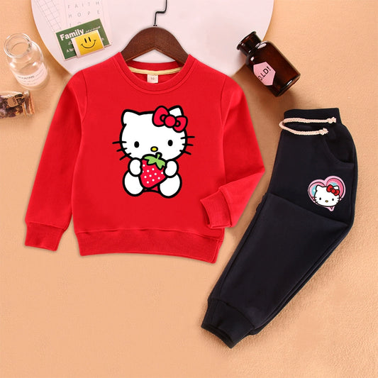 Girl Spring and Autumn Pure Cotton Sweatshirt Suit Baby Girl Casual Sportswear New Arrival Hellokitty Children's Clothing