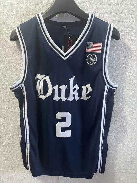 No. 2 Flagg Duke University White Dream Blue Dark Blue Black Embroider Jersey Athleisure Basketball Wear