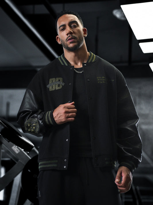 BD Bodybuilding Station American Print Black Baseball Uniform Men Spring and Autumn Fashion Brand Casual Sports Jacket Outwear Men Loose
