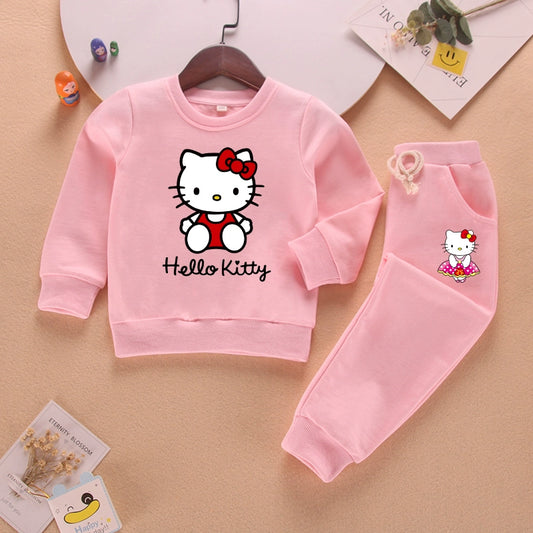 Girl Spring and Autumn Pure Cotton Sweatshirt Suit Baby Girl Casual Sportswear New Arrival Hellokitty Children's Clothing