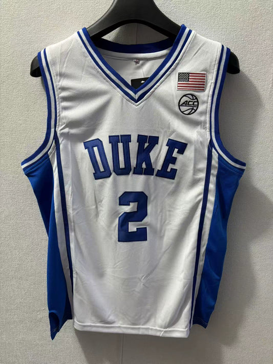 No. 2 Flagg Duke University White Dream Blue Dark Blue Black Embroider Jersey Athleisure Basketball Wear