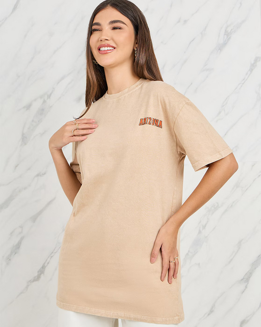 Women Oversized Fit Round-Neck T-Shirt (SIZE-L) (COLOR-BEIGE)